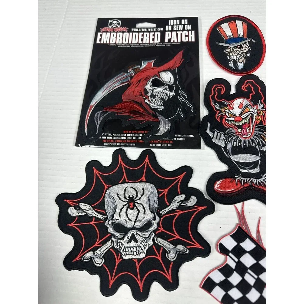 Mixed 8 Patches SKULL SKELETON BONES GRIM‎ REAPER 8 Patch Lot